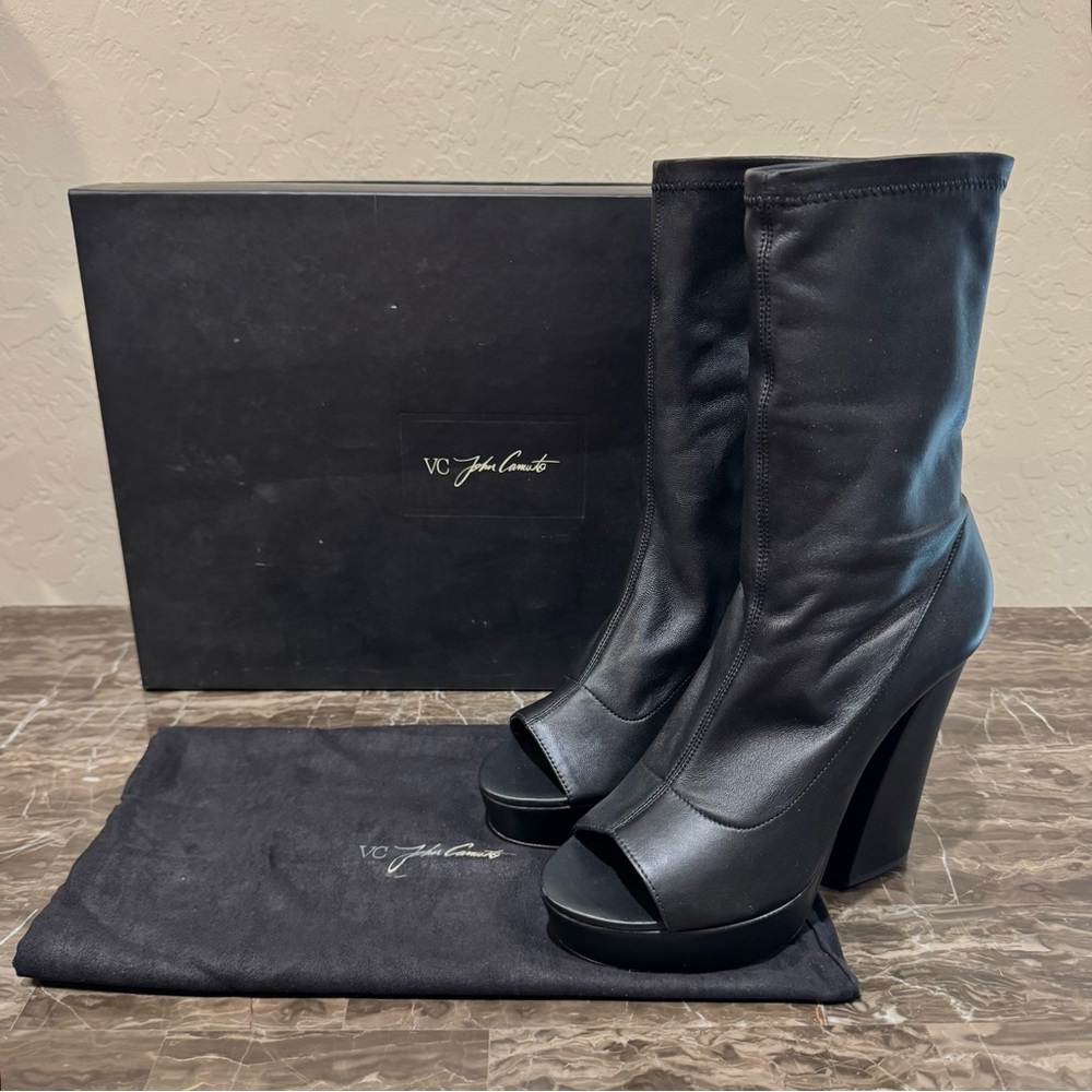 NEW VC John Camuto Leather Peep Toe Sock Boots - Picture 4 of 14